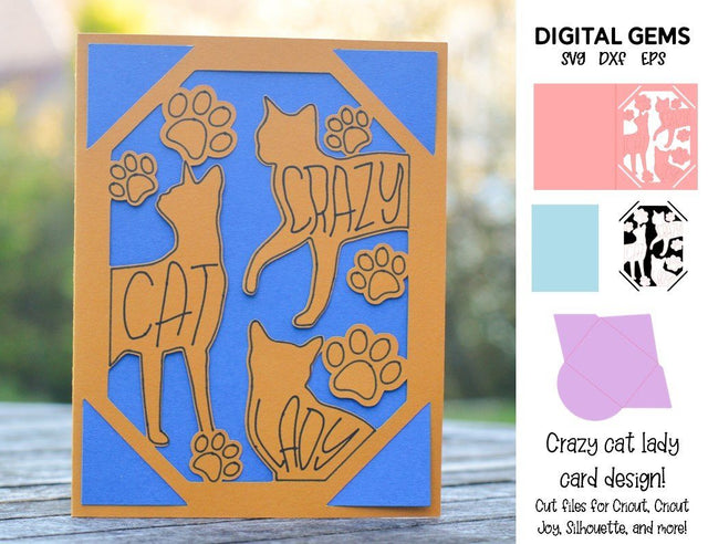 Crazy Cat Lady card design SVG Digital Gems 