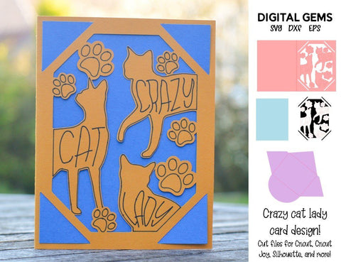 Crazy Cat Lady card design SVG Digital Gems 