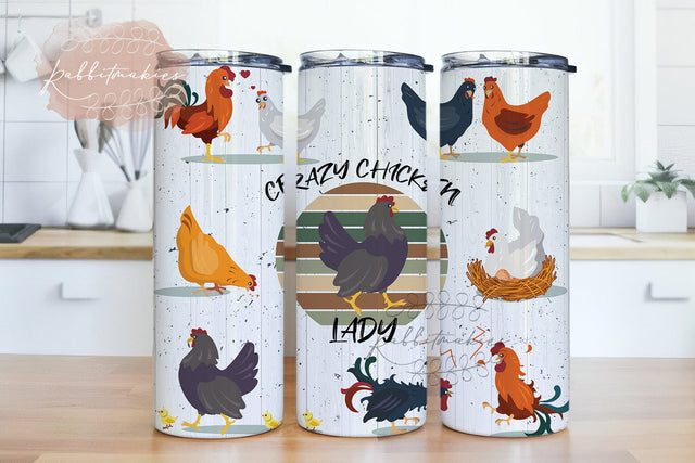 Crazy Chicken Lady 20 oz Skinny Tumbler weathered wood chickens Sublimation Design Digital Download PNG Sublimation Rabbitmakies 