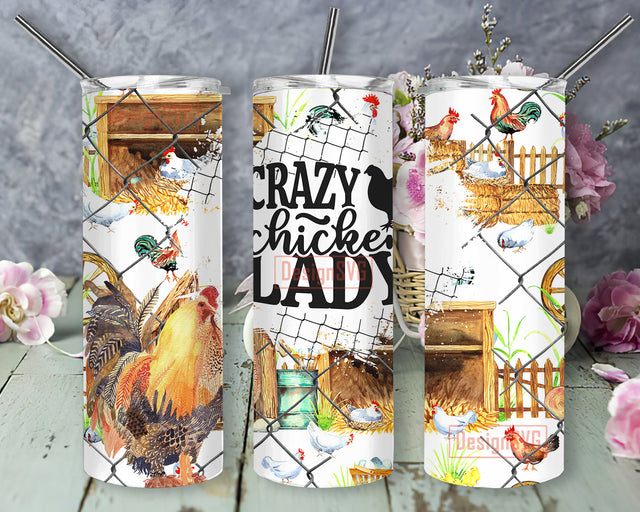 Crazy Chicken Lady 20oz Skinny Tumbler, Chicken Tumbler Png, Chicken Wire Tumbler Wrap, Farm Animals Sublimation Design, Instant Download Sublimation DesignSVG 