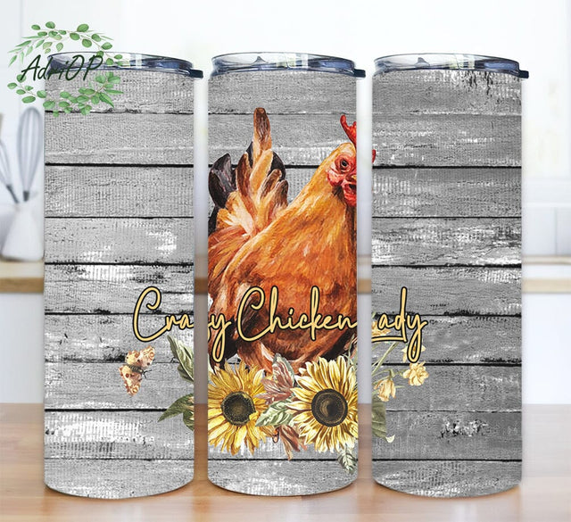 Crazy Chicken Lady 20oz Skinny Tumbler Png, Cute Farm Animal Png, Chicken Sunflower Tumbler, Chicken Lady Tumbler, Chicken Lover Gift Sublimation AdriOP 