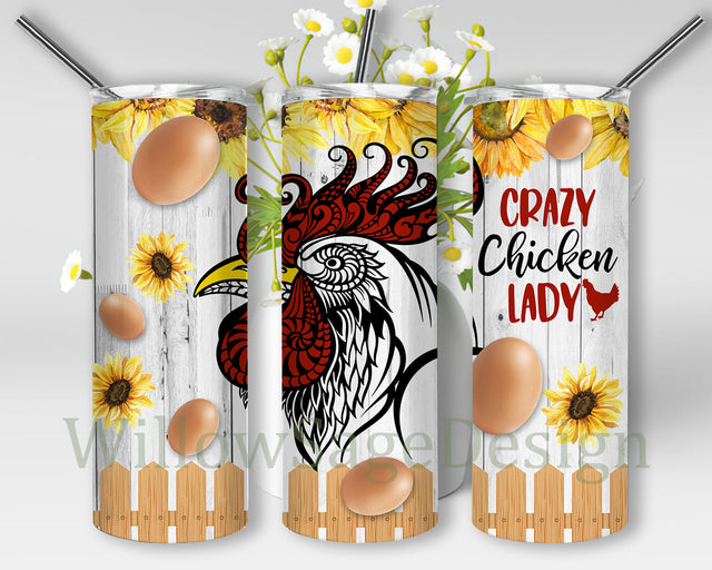 Crazy Chicken Lady 20oz Skinny Tumbler, Rooster Hen Love Couple Valentines Day Tumbler Png, Sunflower Egg Tumbler Wrap, Chicken Sublimation Design, Instant Download Sublimation WillowSageDesign 
