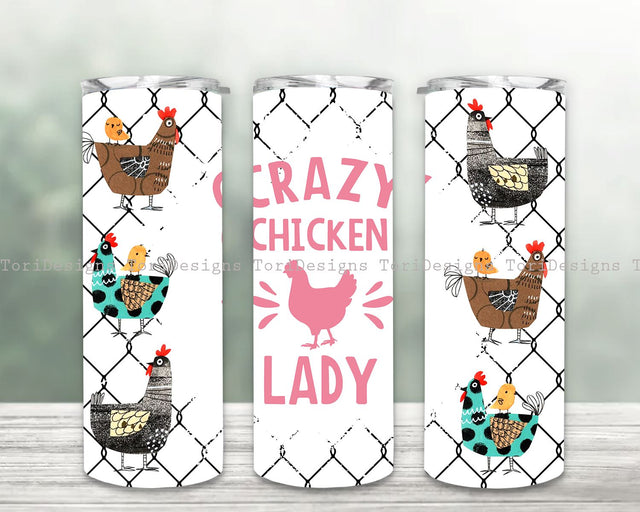 Crazy Chicken Lady 20oz Skinny Tumbler Sublimation Designs for Straight Tumblers Digital Download, Crazy Chicken Lady Sublimation Tumbler Wrap PNG Sublimation ToriDesigns 