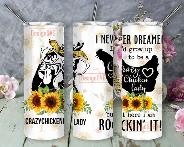 Crazy Chicken Lady 20oz Tumbler Sublimation Wrap, Sunflower Chicken Tumbler PNG, Sunflower 20oz Skinny Tumbler Design,Chicken's Tumbler Sublimation DesignSVG 