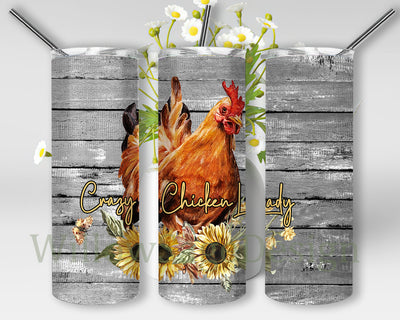 Crazy Chicken Lady Design Tumbler, Chicken 20oz Skinny Tumbler, Sunflower Wood Tumbler Png, Farm Sublimation Design, Instant Download Sublimation WillowSageDesign 