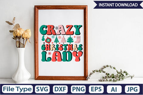 Crazy christmas lady Retro Sublimation Design Sublimation DesignPlante 503 