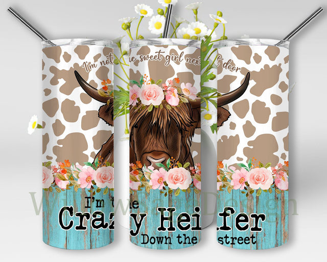 Crazy Cow Neighbor Down Street , Crazy Heifer Tumbler Png, Crazy Cow Neighbor Down Street Design , Neighbor Down Street 20oz Skinny Tumbler Sublimation WillowSageDesign 