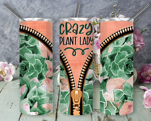 Crazy Plant Lady 20oz Skinny Png, Zipper Succulent Tumbler Wrap, Plant Tumbler Design With Lid And Straw, Watercolor Succulent Tumbler Png, Instant Download Sublimation DesignSVG 