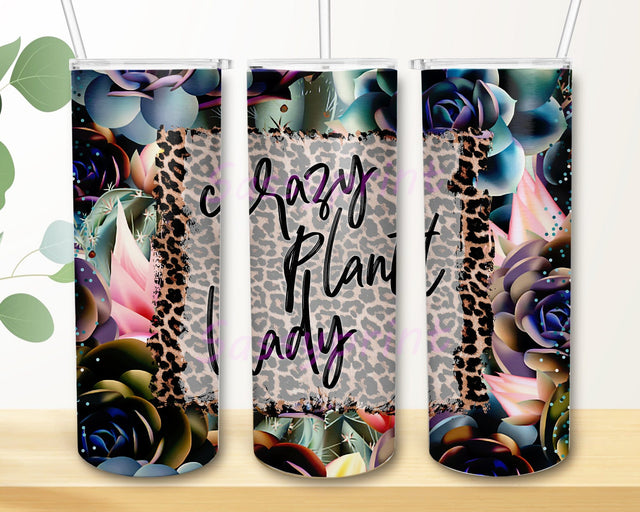 Crazy Plant Lady Design Png, Plant 20oz Skinny Tumbler, Leopard Tumbler Png, Succulent Tumbler Wrap, Plant Love Gift, Plant Life Tumbler With Lid and Straw, Digital Download Sublimation sassyprint 