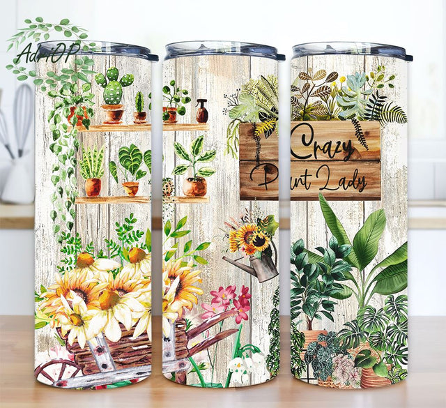 Crazy Plant Lady Tumbler Design, House Plants 20oz Skinny Tumbler Sublimation Wrap Seamless Designs for Straight and Tapered Tumbler Sublimation AdriOP 