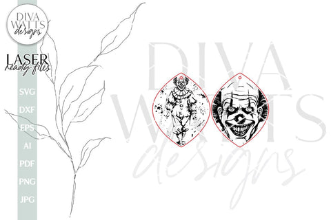 Creepy Clown Earrings SVG For Laser Earrings With Clown for Halloween Earrings For Glowforge Clown Earrings SVG Halloween Clown svg Earrings SVG Diva Watts Designs 