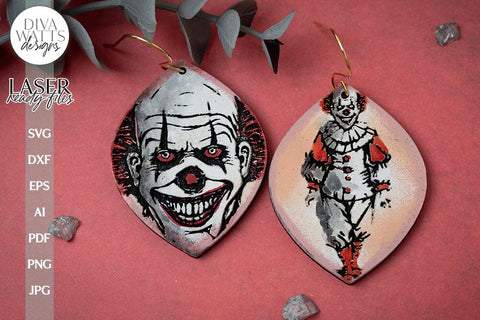 Creepy Clown Earrings SVG For Laser Earrings With Clown for Halloween Earrings For Glowforge Clown Earrings SVG Halloween Clown svg Earrings SVG Diva Watts Designs 