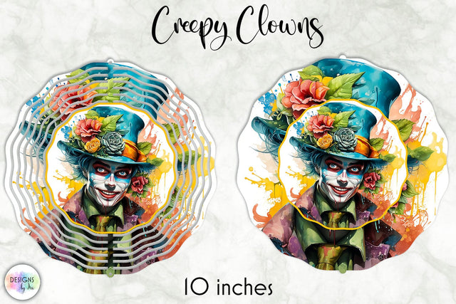 Creepy Clown Face Halloween Wind Spinner Design Sublimation Designs by Ira 