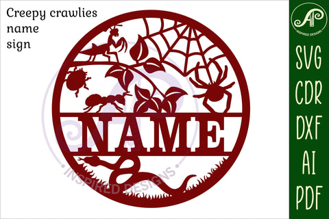 Creepy crawlies name sign svg laser cut template SVG APInspireddesigns 