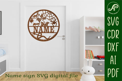 Creepy crawlies name sign svg laser cut template SVG APInspireddesigns 