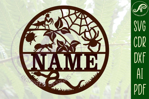 Creepy crawlies name sign svg laser cut template SVG APInspireddesigns 