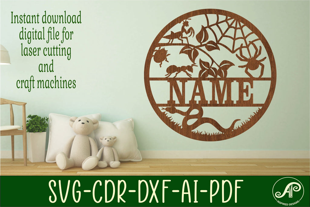 Creepy crawlies name sign svg laser cut template - So Fontsy