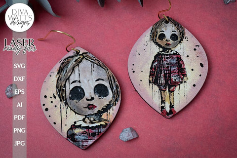 Creepy Doll Earrings SVG For Laser Earrings With Scary Doll for Halloween Earrings For Glowforge Evil Doll Earrings SVG Halloween Earrings SVG Diva Watts Designs 