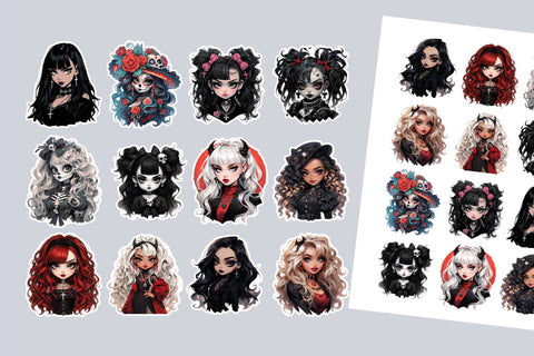 Creepy Halloween Girl Stickers - Printable Stickers Bundle Sublimation OrangeBrushStudio 