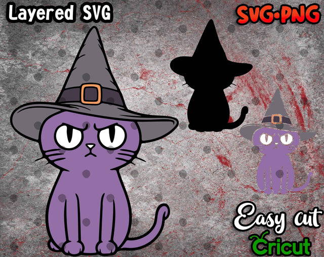 Creepy Witchy Cat - Layered SVG Files - Halloween Decor SVG Cozy-Art 