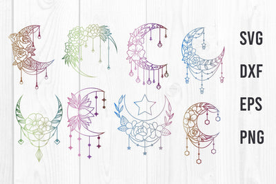 Crescent Moon Flowers Svg, Moon Flowers SVG dadan_pm 