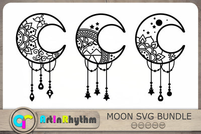 Crescent Moon Mandala Svg Bundle, Moons Svg, Mandala Svg, Zentangle Svg SVG Artinrhythm shop 