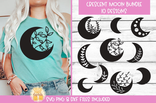 Crescent Moon SVG Bundle | Boho Floral Moon Cut Files SVG Cheese Toast Digitals 