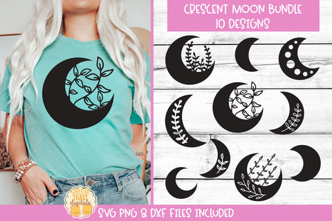 Crescent Moon SVG Bundle | Boho Floral Moon Cut Files SVG Cheese Toast Digitals 