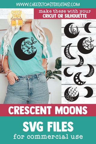 Crescent Moon SVG Bundle | Boho Floral Moon Cut Files SVG Cheese Toast Digitals 
