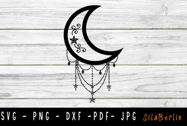 Crescent Moon svg, Floral Moon svg, Mandala Moon svg, Cut Files Cricut, Silhouette, Cameo, Half Moon svg, Floral Moon SVG, Instant Download SVG SilaBerlin 