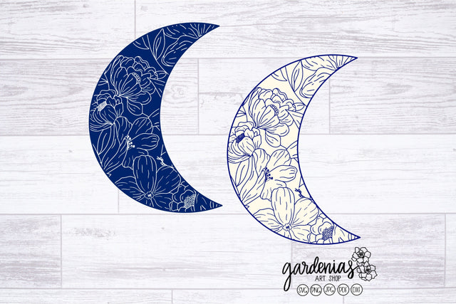 Crescent Moon with Flowers SVG Gardenias Art Shop 