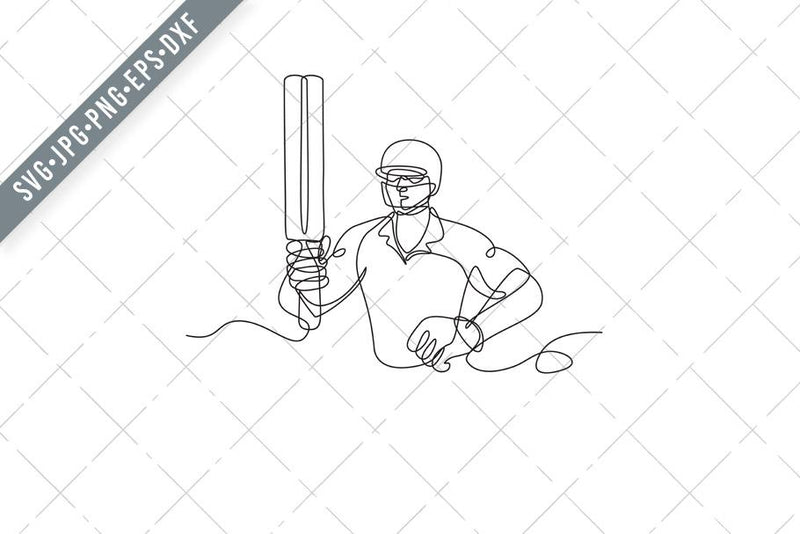 Cricket Batsman Holding Up Bat Front View Continuous Line Drawing SVG Patrimonio Designs Limited 