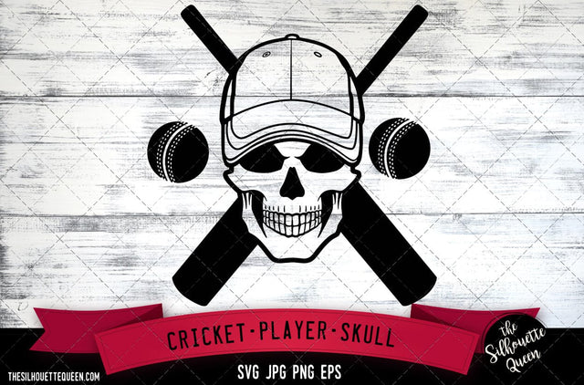 Cricket Skull with Cap SVG File, Player SVG, Cricket svg,Commercial-Personal Use,Cricut,Silhouette Cameo,Vinyl Decal SVG Loveleen Kaur 