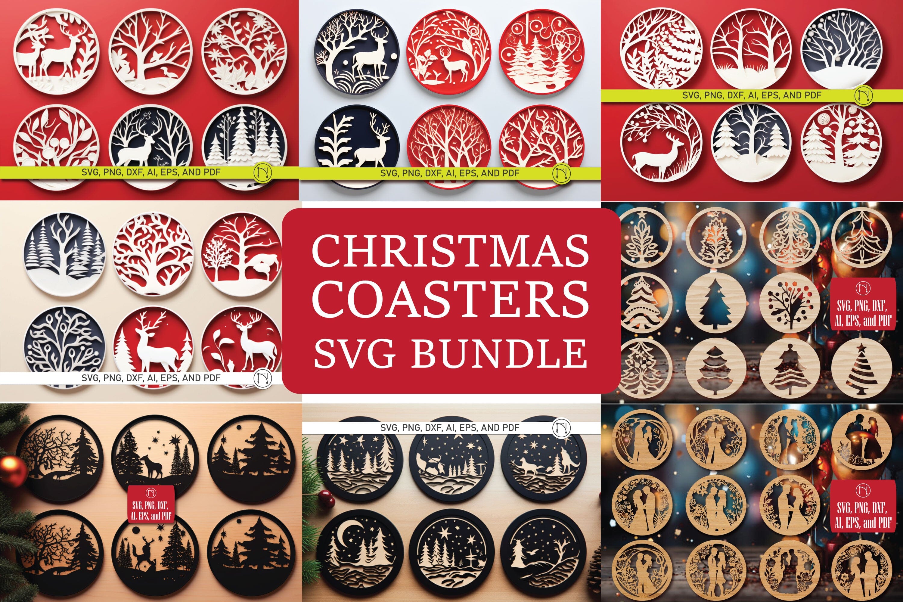 Cricut Christmas Coasters SVG bundle - So Fontsy
