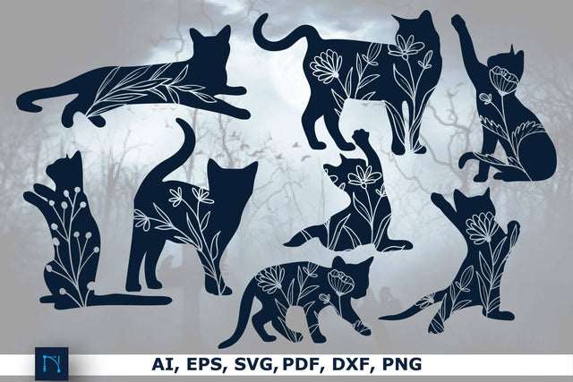 Cricut Floral Black Cats Bundle SVG SVG MD JOYNAL ABDIN 