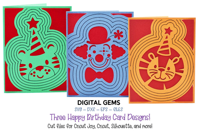 Cricut Joy SVG | 3 Happy Birthday Greeting Cards. SVG Digital Gems 
