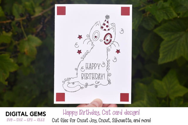 Cricut Joy SVG | Cat Happy Birthday Greeting Card. SVG Digital Gems 
