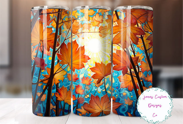 Crisp Autumn Leaves, Fall, Autumn 20 oz Skinny Tumbler Sublimation Design Digital Download PNG Instant DIGITAL ONLY, Straight tumbler wrap. Sublimation Jenn Driscoll 