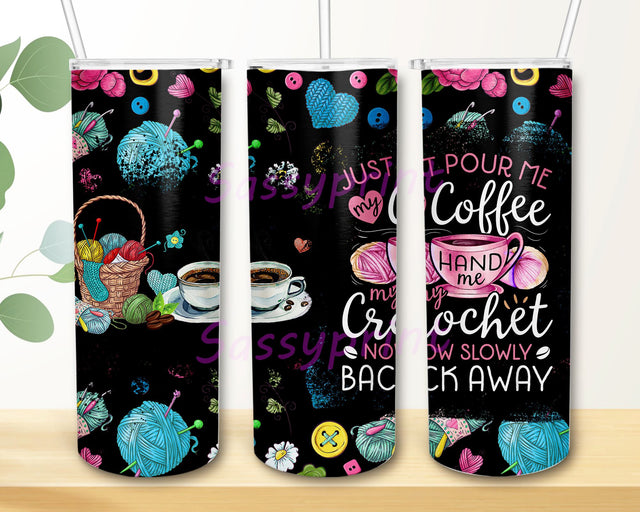 Crochet Coffee Lover Wine Tumbler 20oz Skinny Tumbler Sublimation Wrap Design PNG Digital Download Sublimation sassyprint 