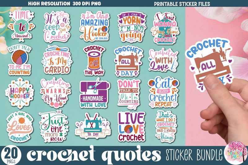 Crochet Quotes Sticker Bundle Sublimation DESIGNS DARK 