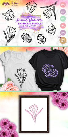 Crocus SVG, Spring SVG, Spring Flowers SVG, Flower SVG, Floral SVG, Flower Bundle SVG, Floral SVG Bundle, Hand Drawn Flowers, Line Art Flowers, Flower Lineart, SVG Cut Files for Cricut SVG KatineDesign 