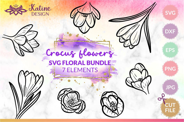 Crocus SVG, Spring SVG, Spring Flowers SVG, Flower SVG, Floral SVG, Flower Bundle SVG, Floral SVG Bundle, Hand Drawn Flowers, Line Art Flowers, Flower Lineart, SVG Cut Files for Cricut SVG KatineDesign 