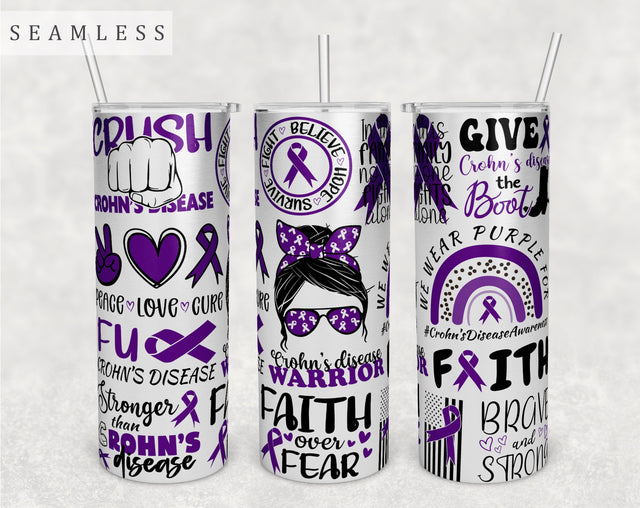 Crohn's Disease Awareness Tumbler Wrap, 20 Oz Skinny Tumbler Sublimation Design, Seamless Crohn's Disease Warrior Tumbler PNG Sublimation HappyDesignStudio 
