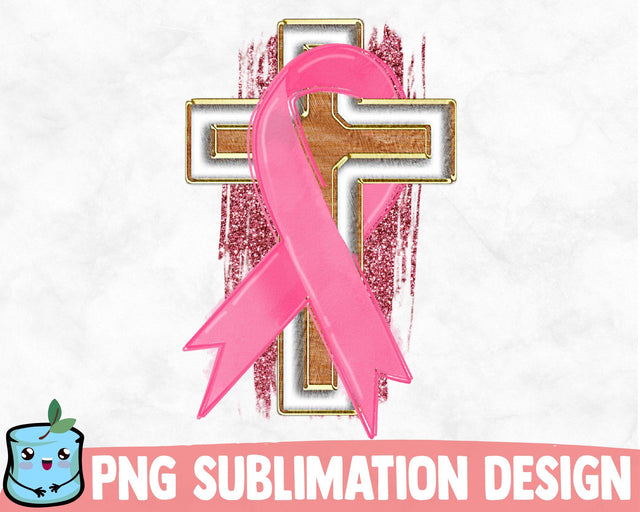 Cross Cancer Pink Ribbon Sublimation Design SVG MintyMarshmallows 
