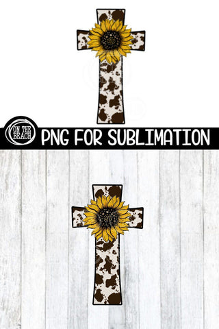 Cross - Cowhide - Sunflower - 300 DPI PNG for Sublimation Sublimation On the Beach Boutique 