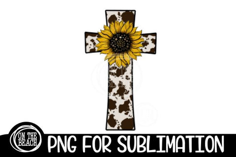 Cross - Cowhide - Sunflower - 300 DPI PNG for Sublimation Sublimation On the Beach Boutique 