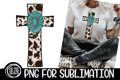 Cross - Cowhide - Turquoise - Western - Sublimation Sublimation On the Beach Boutique 