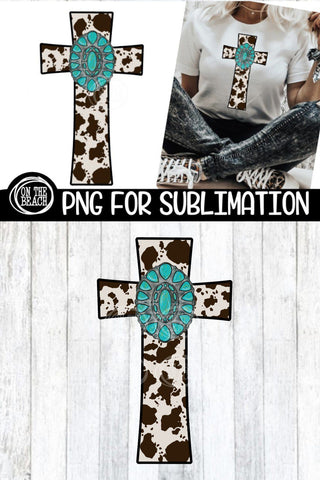 Cross - Cowhide - Turquoise - Western - Sublimation Sublimation On the Beach Boutique 