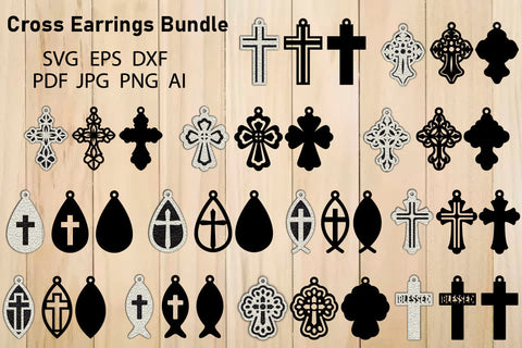 Cross Earrings SVG Bundle, Cross Template For Laser Cut SVG Yuliya 