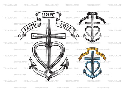 Cross, Heart, Anchor - Faith, Hope, Love symbol. Faith Sign. SVG TribaliumArtSF 